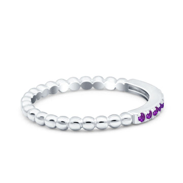Half Eternity Wedding Band Ring Round Simulated Amethyst CZ 925 Sterling Silver